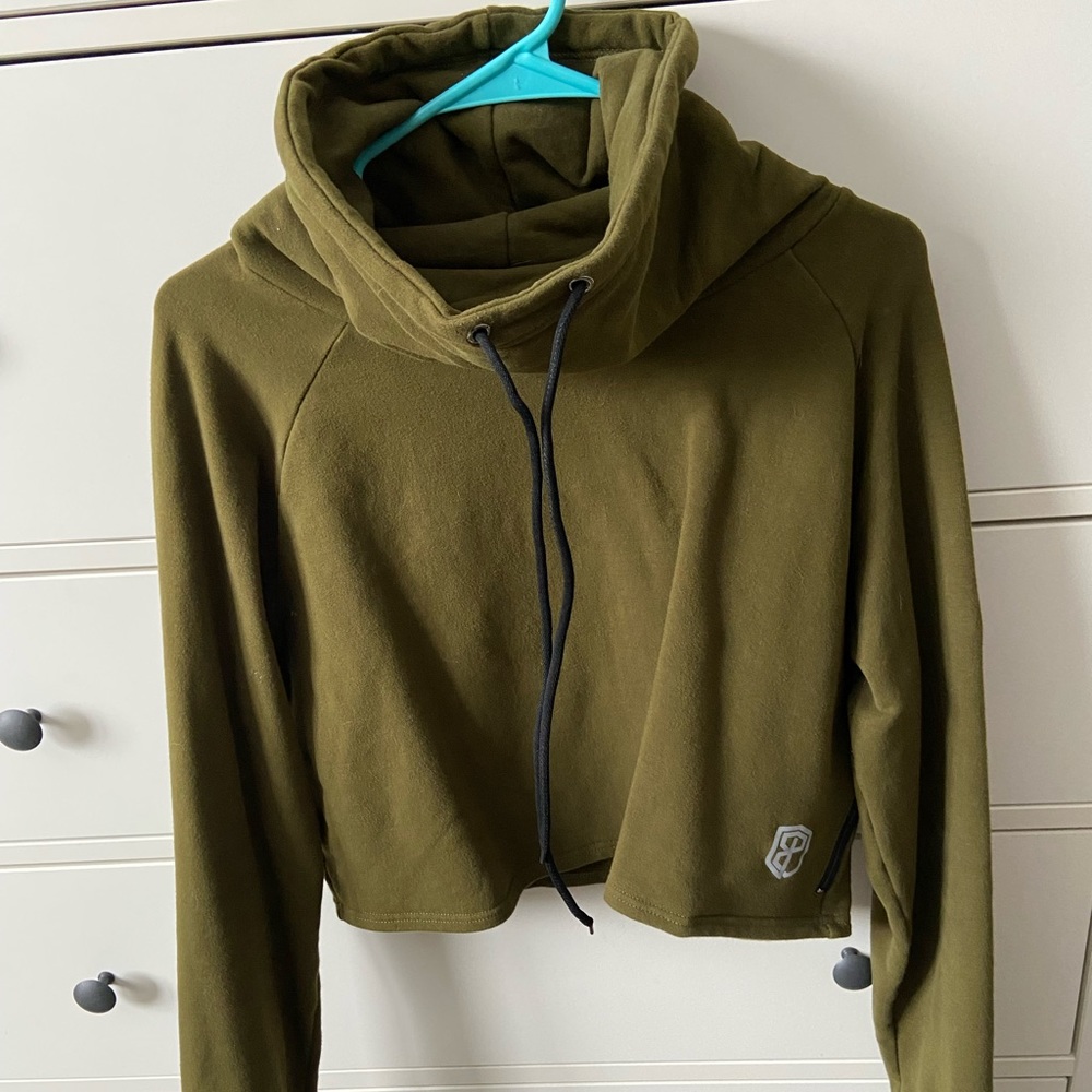 Cowl neck crop hoodie